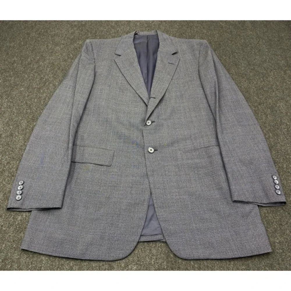 Walter Morton 2-Piece Suit Mens 48 Blue Grey Micro-Houndstooth Blazer Trousers